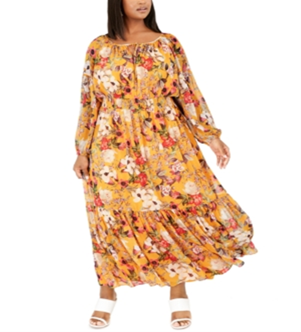 Vestido longo floral plus size INC feminino, amarelo, tamanho 3X