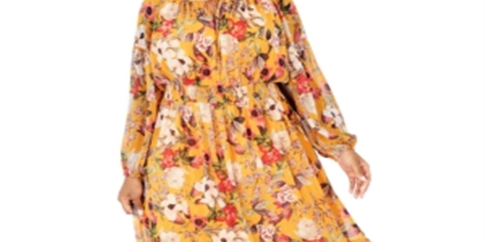 Vestido longo floral plus size INC feminino, amarelo, tamanho 3X