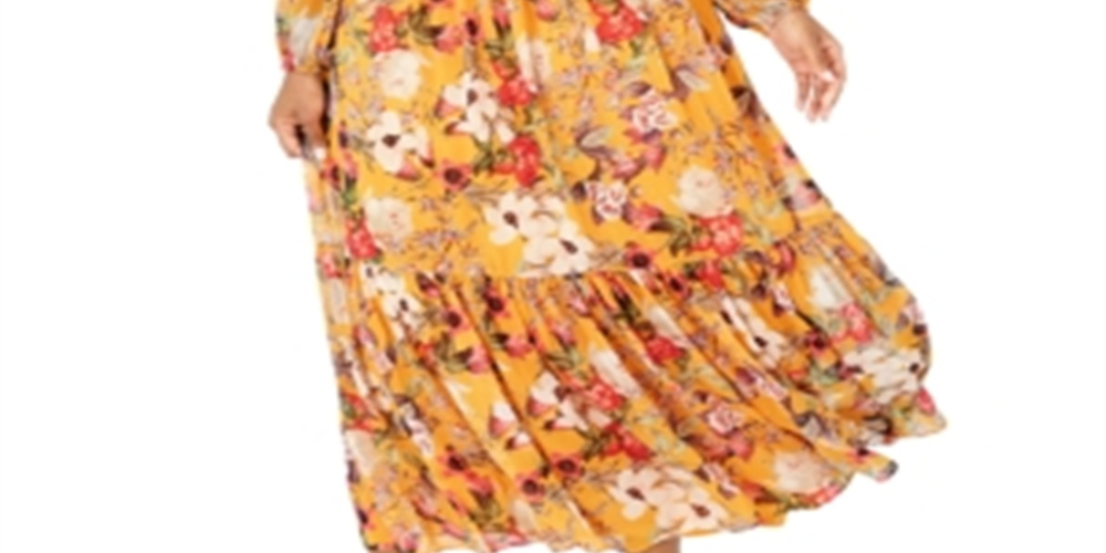 Vestido longo floral plus size INC feminino, amarelo, tamanho 3X