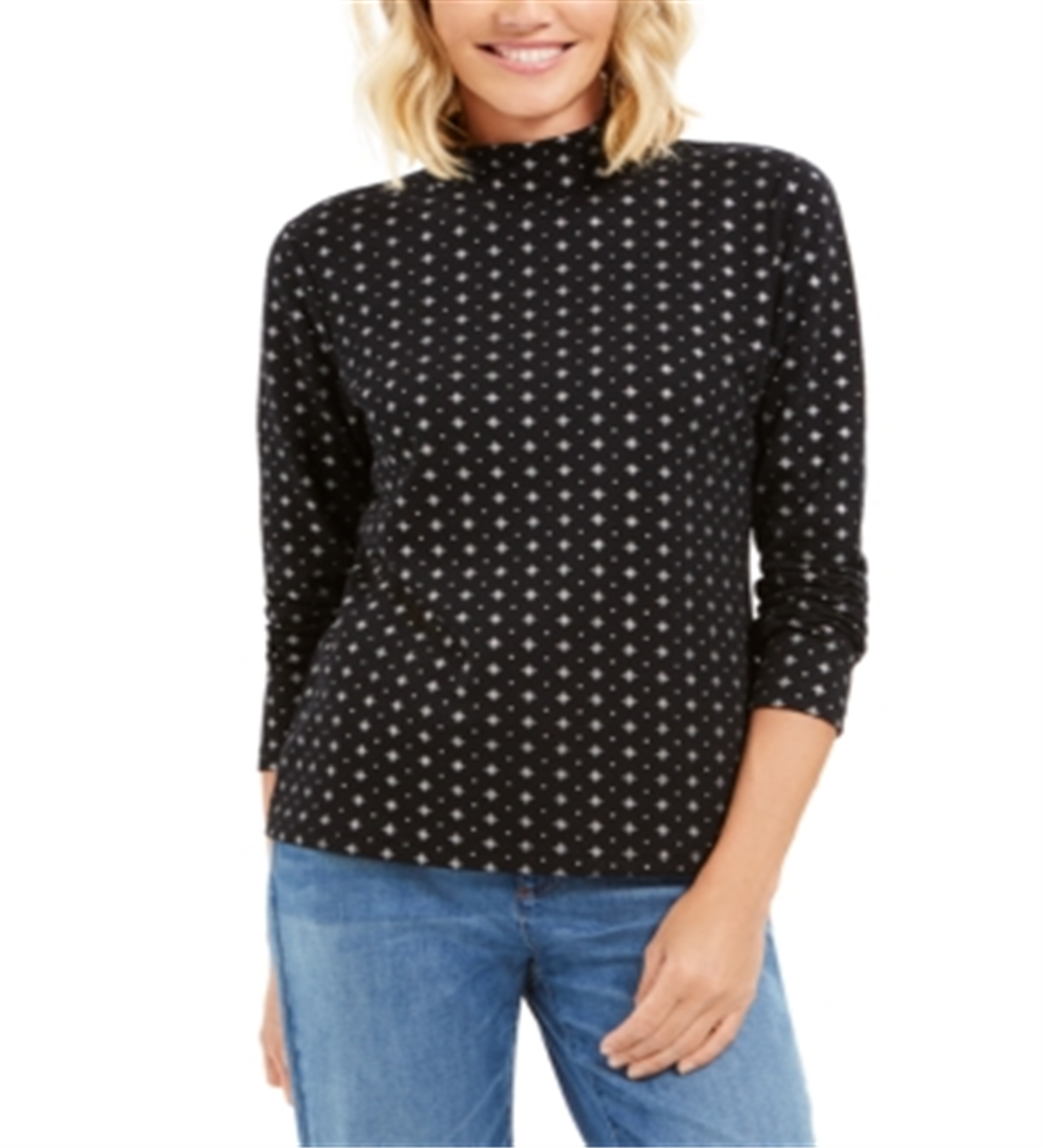 Karen Scott Blusa feminina com estampa de floco de neve e gola alta, preta, tamanho GG