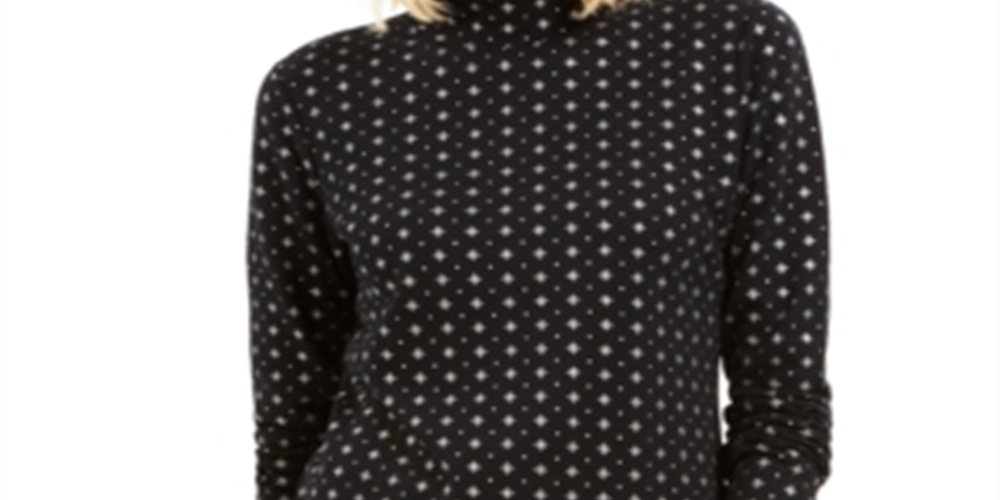 Karen Scott Blusa feminina com estampa de floco de neve e gola alta, preta, tamanho GG
