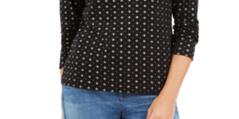 Karen Scott Blusa feminina com estampa de floco de neve e gola alta, preta, tamanho GG