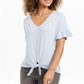 Blusa feminina estilo &amp; co, manga bufante, amarrada na frente, azul, tamanho XS