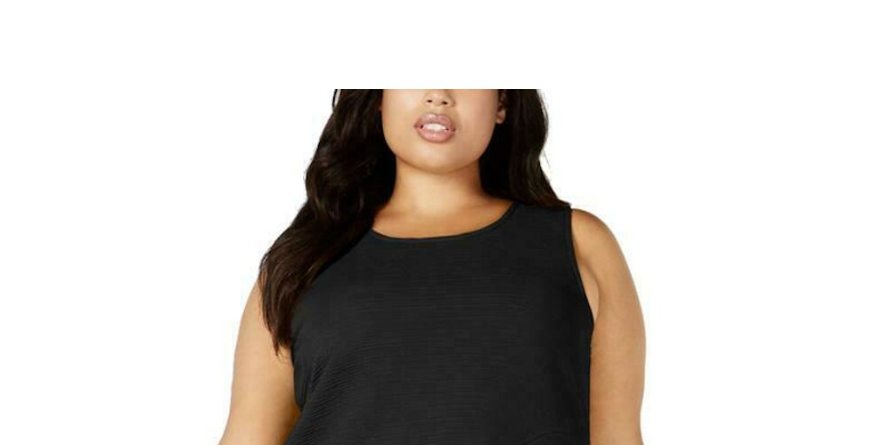 Blusa sem mangas Alfani feminina com decote em joia, preta, tamanho pequeno GG