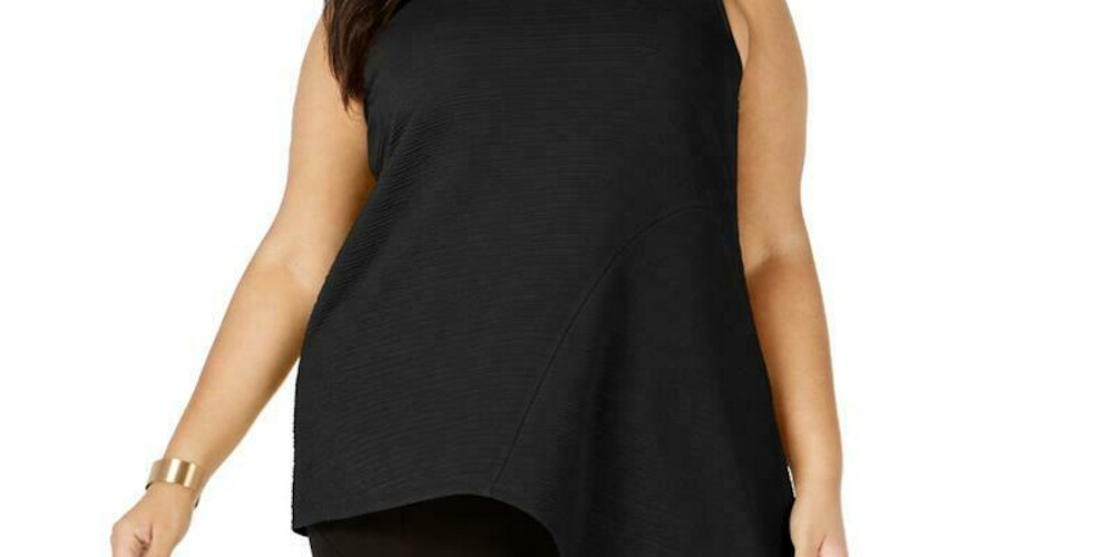 Blusa sem mangas Alfani feminina com decote em joia, preta, tamanho pequeno GG