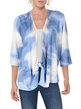 Cardigan feminino Alfani com manga 3/4 e lavagem ácida, azul, tamanho 0X