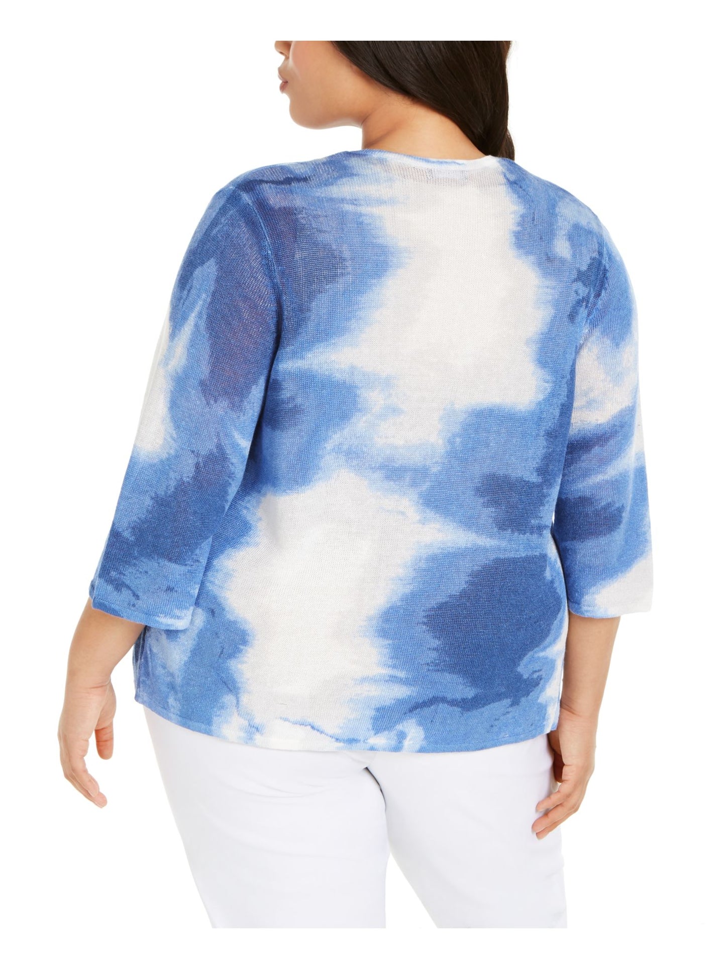 Cardigan feminino Alfani com manga 3/4 e lavagem ácida, azul, tamanho 0X