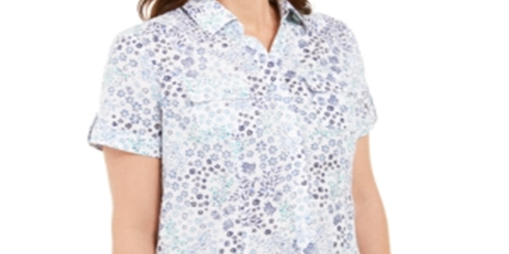 Karen Scott Petite Cotton Printed Clip-Dot Crisp Teal Tamanho PL para mulheres