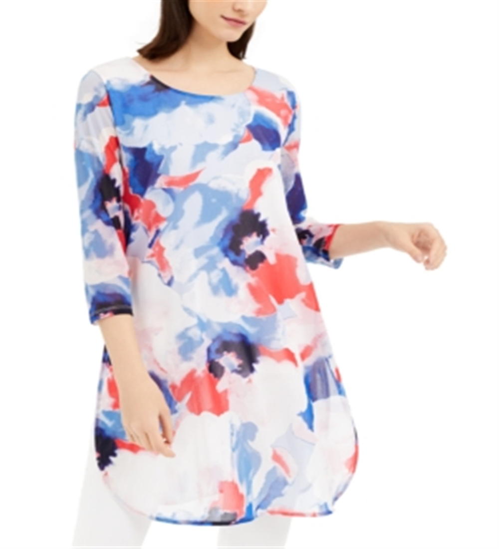 Blusa Alfani Feminina Super Aquarela Túnica Azul Tamanho Petite S