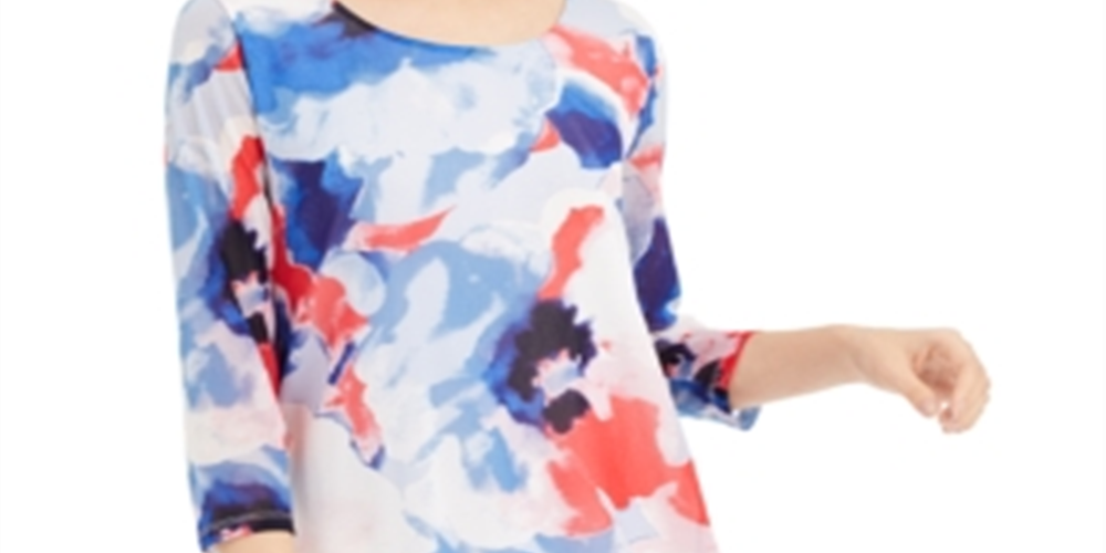 Blusa Alfani Feminina Super Aquarela Túnica Azul Tamanho Petite S