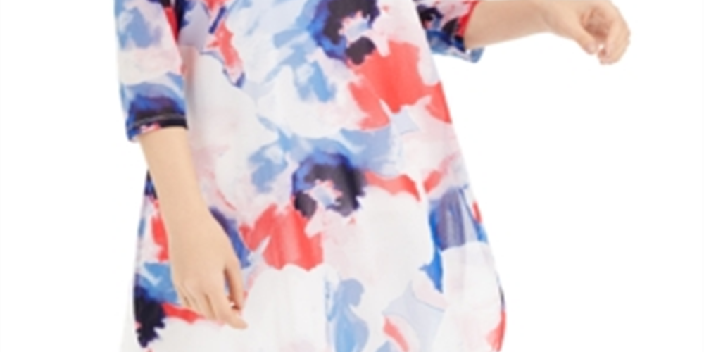 Blusa Alfani Feminina Super Aquarela Túnica Azul Tamanho Petite S