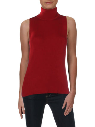 Suéter feminino Anne Klein gola alta canelada sem mangas vermelho tamanho grande