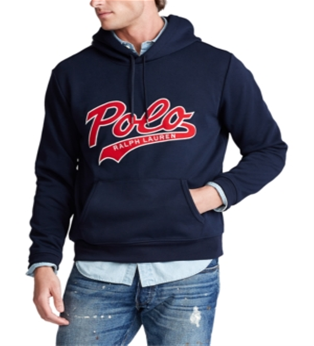 Polo Ralph Lauren Moletom com capuz masculino com logotipo de malha dupla azul tamanho XS