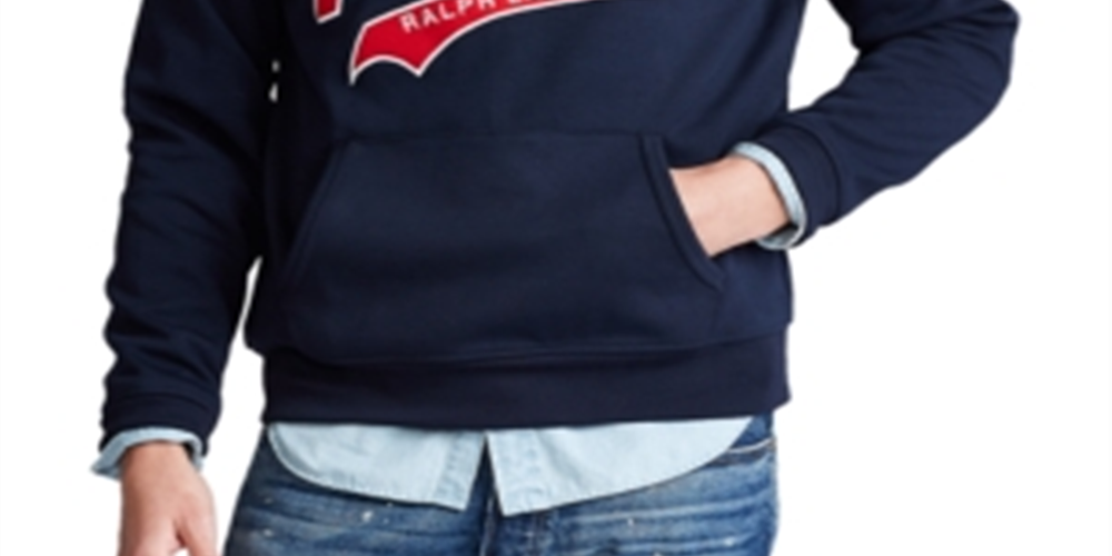 Polo Ralph Lauren Moletom com capuz masculino com logotipo de malha dupla azul tamanho XS