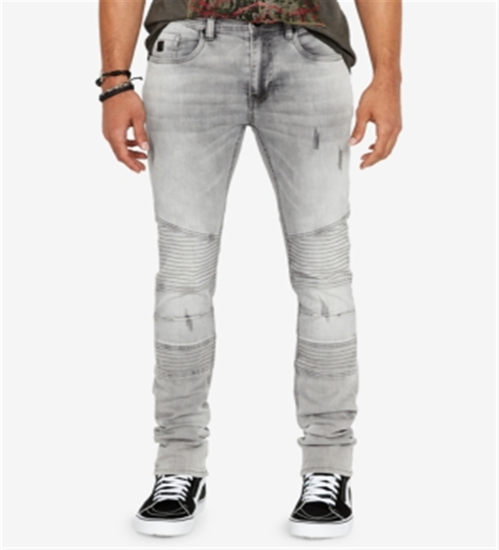 Calça Jeans Moto Buffalo David Bitton Max-X Skinny-Fit Stretch Masculina Cinza Tamanho 42X32