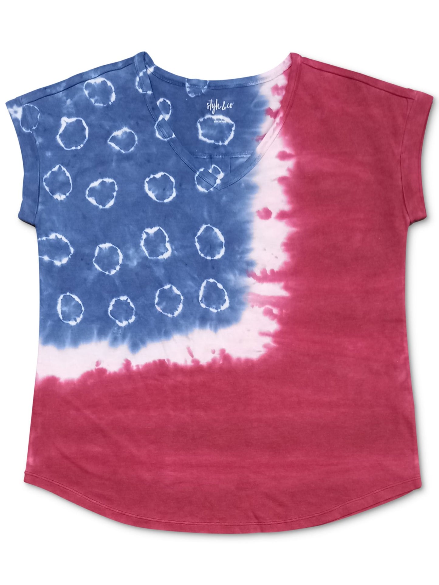 Camiseta feminina estilo &amp; co tie-dye, manga curta, gola redonda, azul, tamanho GG