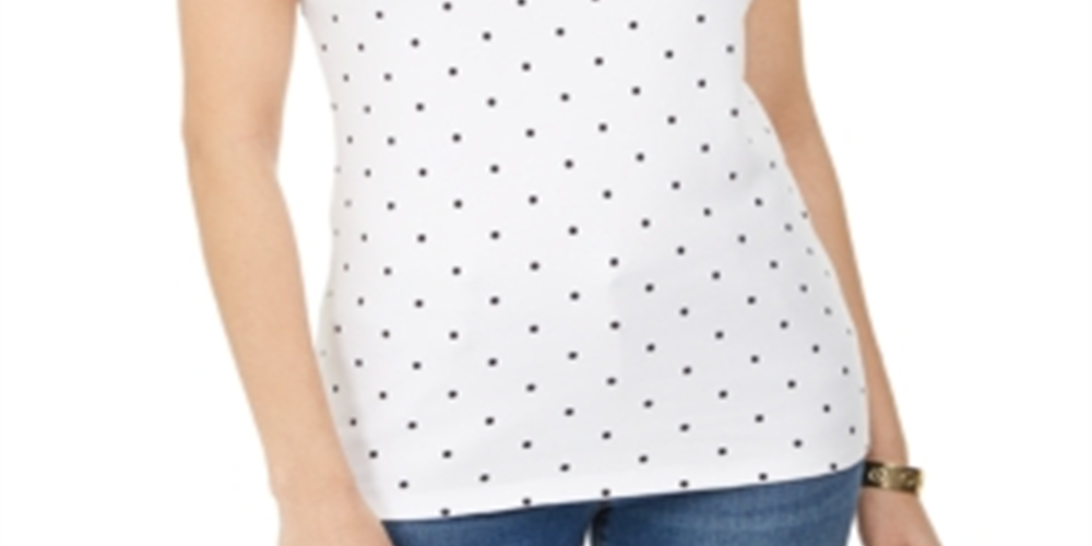 Karen Scott Blusa feminina de algodão com estampa bordada e gola canoa, branca, tamanho pequeno