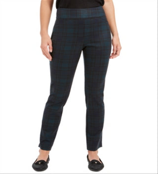 Charter Club Women's Petite Plaid Pull-on Pants  - Dark Modern Teal Combo Green Size 10 P