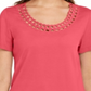 Camiseta feminina Karen Scott de algodão com gola recortada, laranja, tamanho pequeno