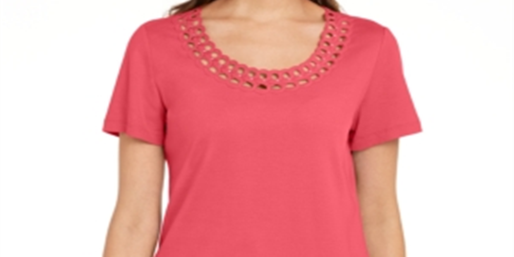 Camiseta feminina Karen Scott de algodão com gola recortada, laranja, tamanho pequeno