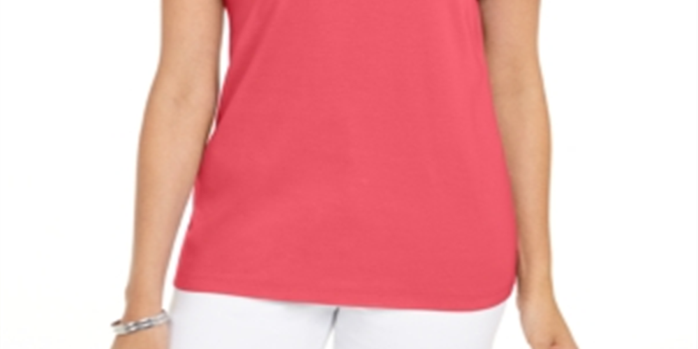 Camiseta feminina Karen Scott de algodão com gola recortada, laranja, tamanho pequeno