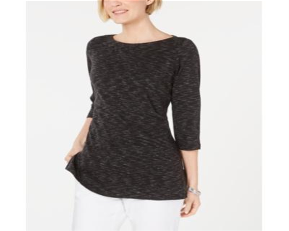 Karen Scott Blusa feminina com decote canoa e tingimento espacial - Preto profundo, tamanho médio