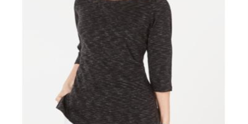 Karen Scott Blusa feminina com decote canoa e tingimento espacial - Preto profundo, tamanho médio