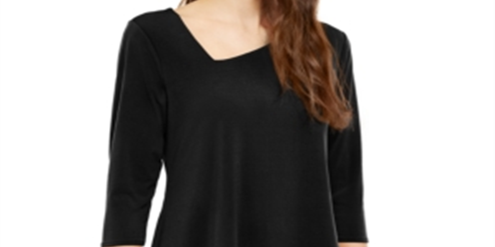 Blusa feminina Alfani Petite Assimétrica com Bainha Envelope - Preto Escuro, tamanho Petit M