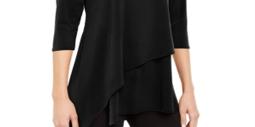 Blusa feminina Alfani Petite Assimétrica com Bainha Envelope - Preto Escuro, tamanho Petit M