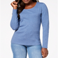 Karen Scott Top feminino pequeno com decote redondo, azul, tamanho pequeno M