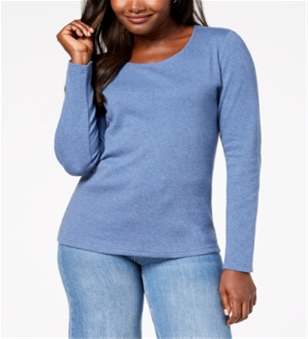 Karen Scott Top feminino pequeno com decote redondo, azul, tamanho pequeno M