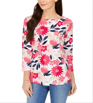 Blusa feminina com estampa floral Charter Club vermelha, tamanho pequeno