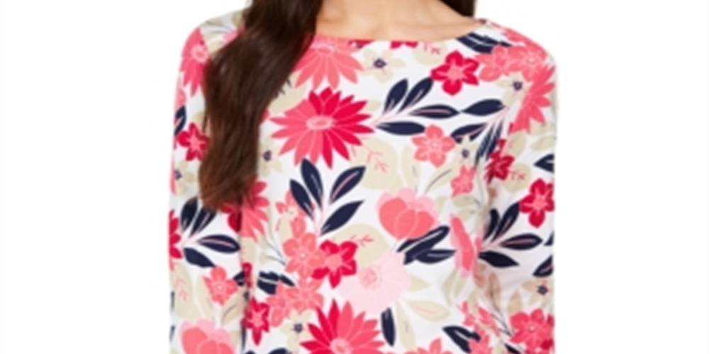 Blusa feminina com estampa floral Charter Club vermelha, tamanho pequeno