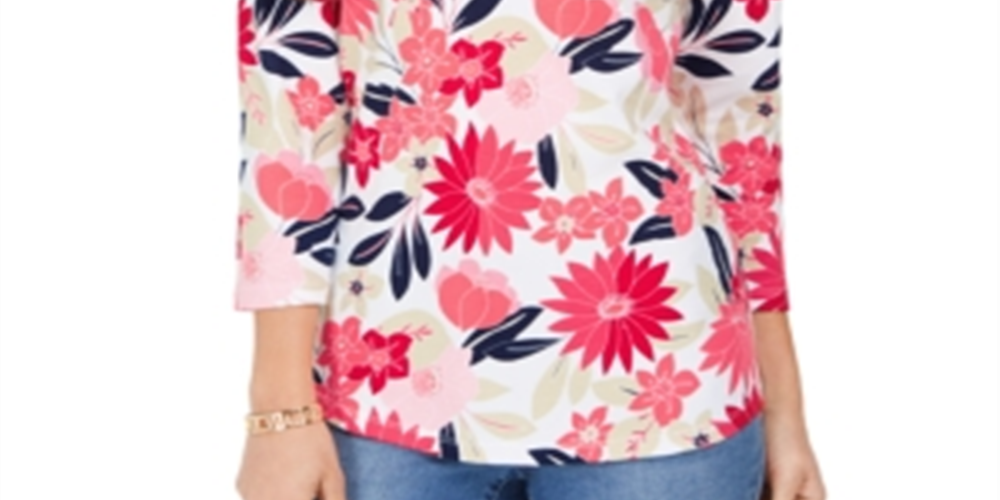 Blusa feminina com estampa floral Charter Club vermelha, tamanho pequeno