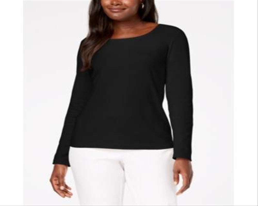 Karen Scott Top feminino com decote redondo, preto profundo, tamanho 2XL