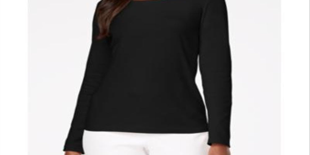 Karen Scott Top feminino com decote redondo, preto profundo, tamanho 2XL