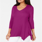 JM Collection Top feminino com decote em V e bainha em lenço, rosa chique, tamanho pequeno