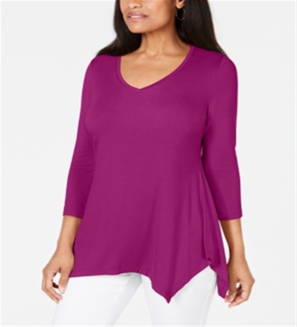 JM Collection Top feminino com decote em V e bainha em lenço, rosa chique, tamanho pequeno