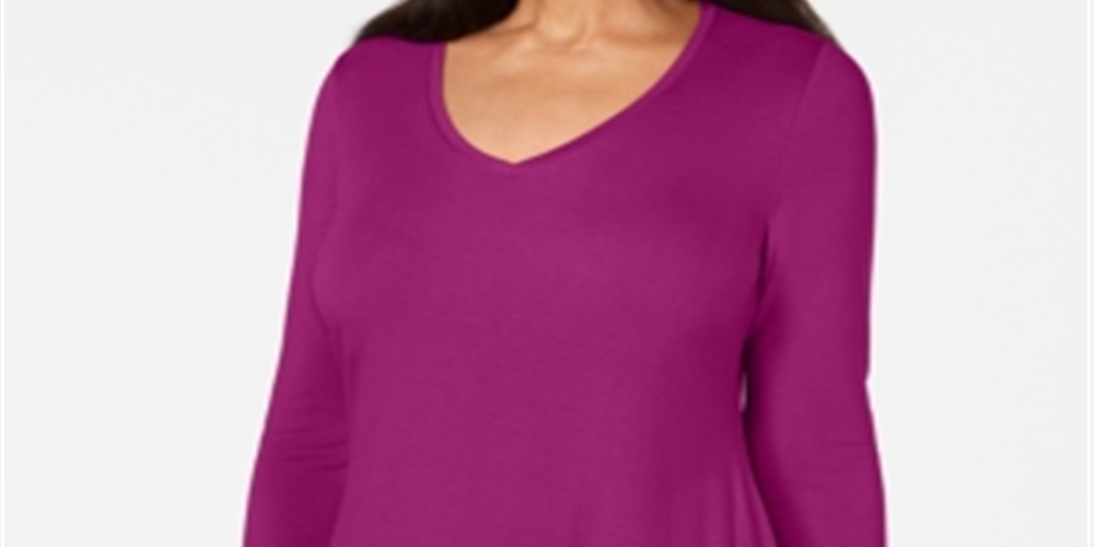JM Collection Top feminino com decote em V e bainha em lenço, rosa chique, tamanho pequeno