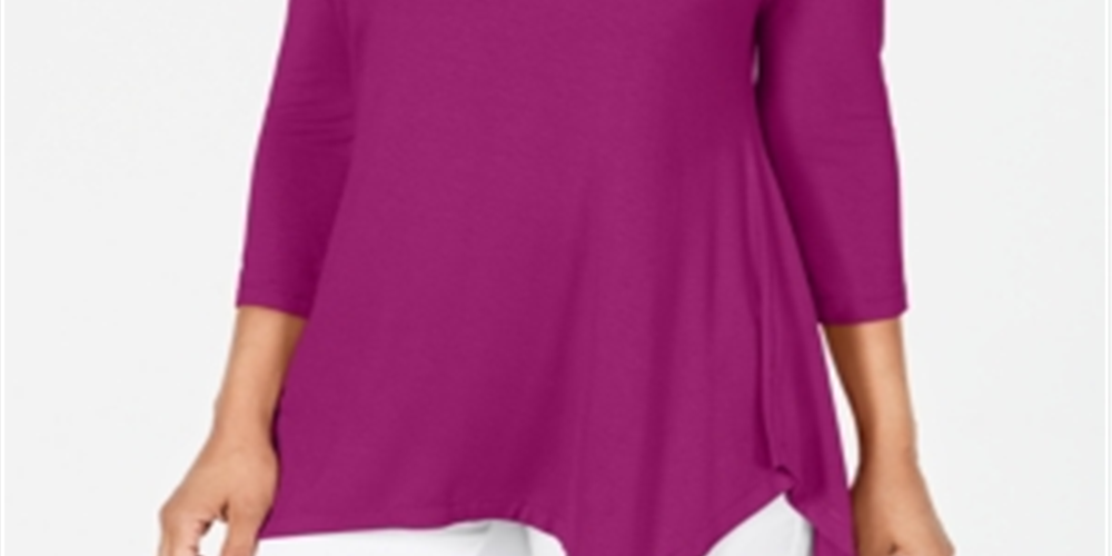 JM Collection Top feminino com decote em V e bainha em lenço, rosa chique, tamanho pequeno