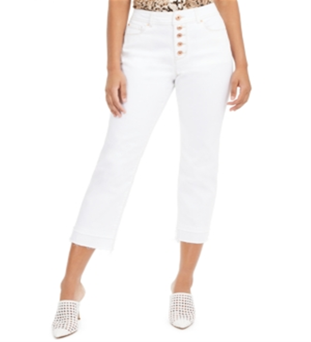 Calça jeans feminina INC, cortada, reta, com bainha dupla, branca, tamanho 18