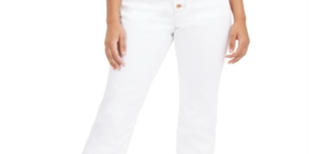 Calça jeans feminina INC, cortada, reta, com bainha dupla, branca, tamanho 18