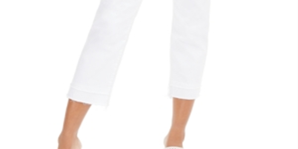 Calça jeans feminina INC, cortada, reta, com bainha dupla, branca, tamanho 18