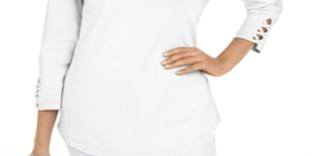 Camiseta feminina Karen Scott de algodão com cadarço, branca, tamanho XX-G