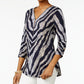 Blusa feminina com estampa de zíper JM Collection, azul, tamanho grande