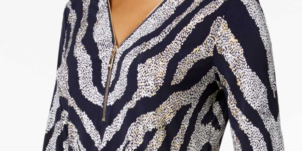 Blusa feminina com estampa de zíper JM Collection, azul, tamanho grande