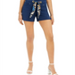 Shorts femininos INC Petite com estampa e gravata, azul, tamanho 16 P
