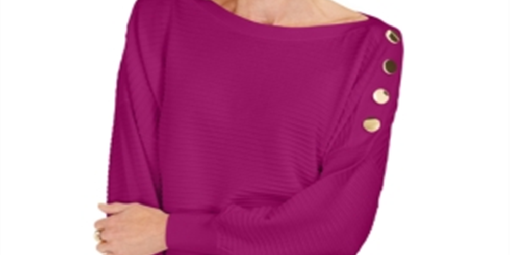 Suéter feminino com mangas abotoadas JM Collection, roxo, tamanho XS