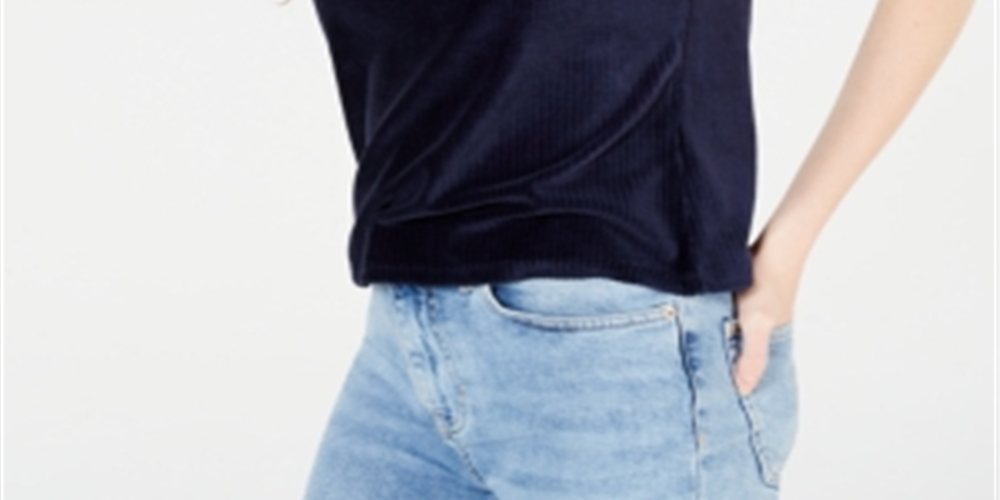 Blusa de veludo cotelê Crave Fame feminina júnior, azul marinho, tamanho GG