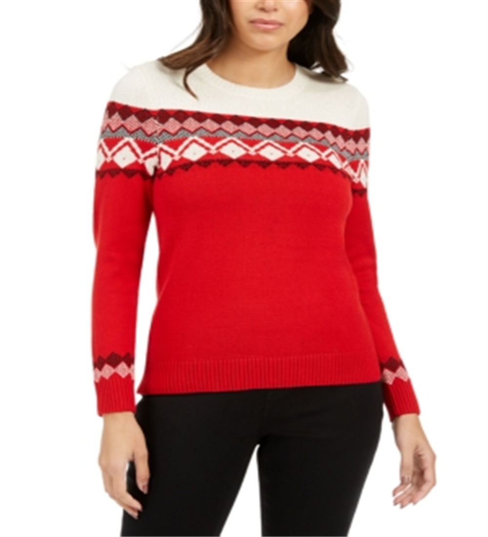 Suéter feminino Fair Isle com blocos de cores Charter Club - combinação vermelho deslumbrante, tamanho XS